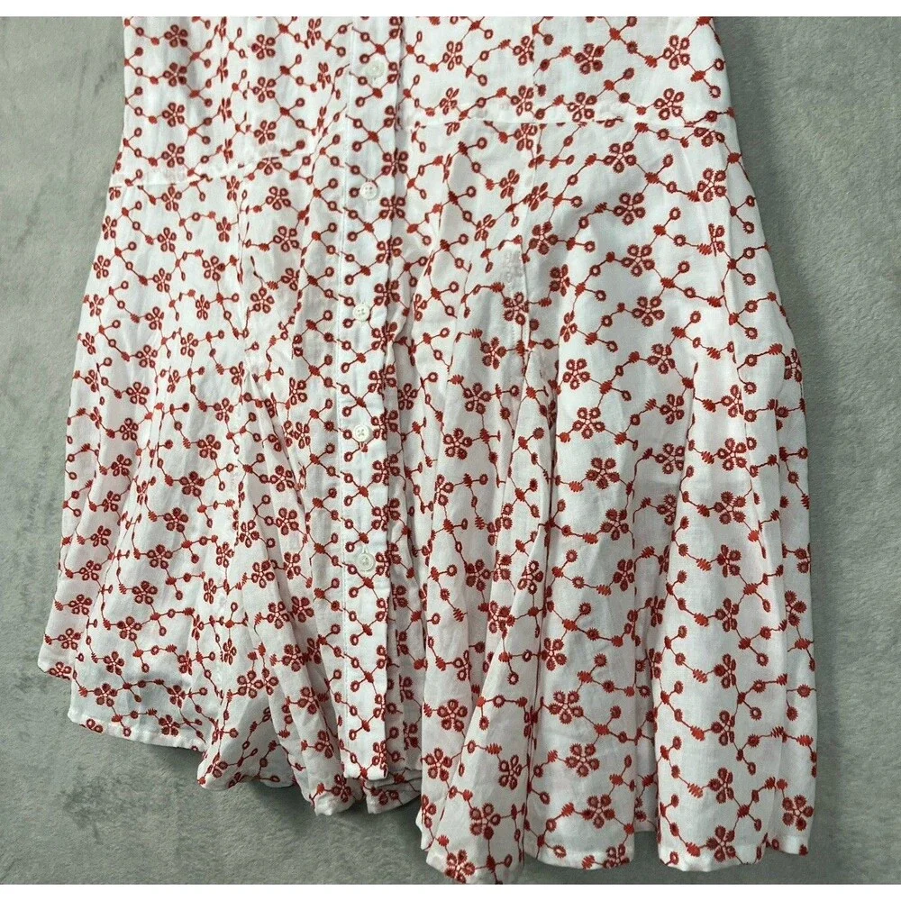 J Crew Eyelet Shirt Dress Womens 10 Red Mini Sleeveless Collared Feminine
